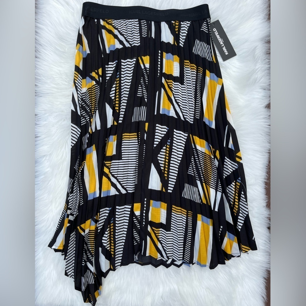 🆕 Karl Lagerfeld Women's Geometric Pleated Asymmetric Skirt Multicolor Size XS
